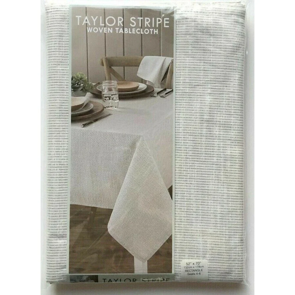 Taylor Stripe Woven Fabric Tablecloth White Charcoal Machine Washable 60x102